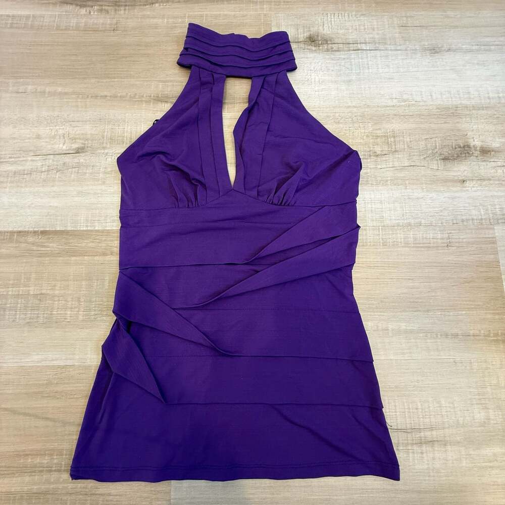 Y2K Selé Purple Pleated Halter Neck Top Keyhole Size Medium